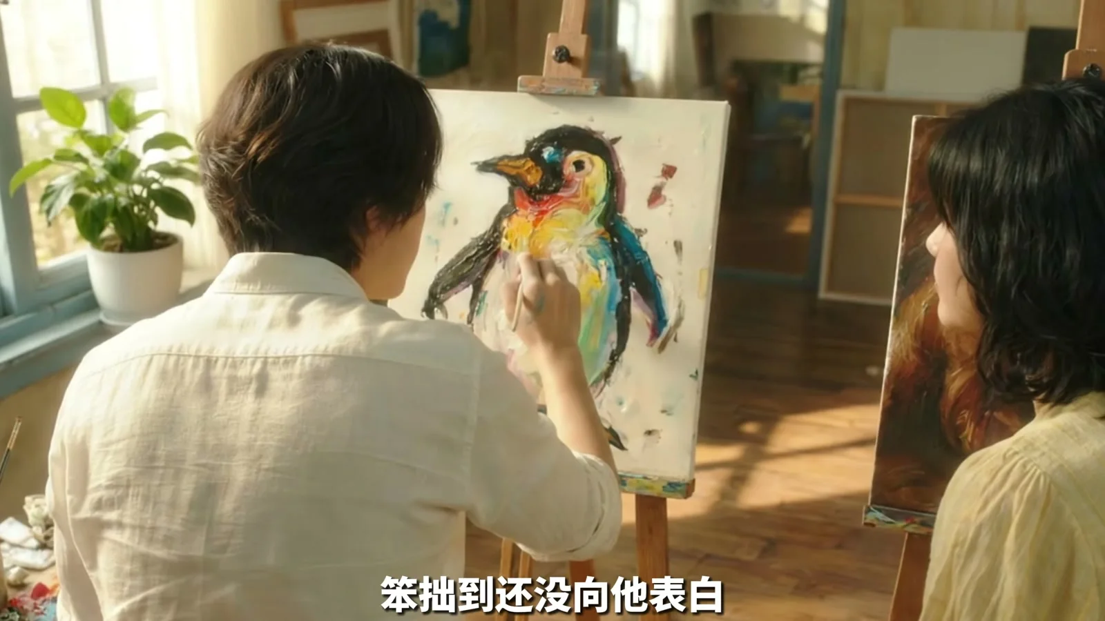 画室中正在绘画的人物